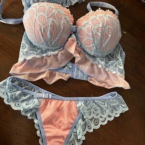 Lingerie Number One Pink and Blue Lace Bra Set